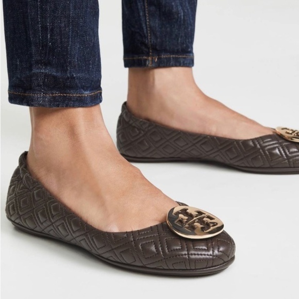 Tory Burch chocolate brown quilted ballet flats